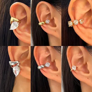 Light Luxury Twisted Lines Copper Rhinestone Ear Cuff For Women Water Drop Pear Cut Non Piercing Ear Bone Clip Fashion Jewelry