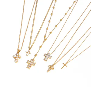 Set di collane con ciondolo a croce in acciaio inossidabile placcato oro 18k per donna