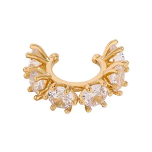 Detailed view of a gold-plated non-piercing ear cuff set with clear cubic zirconia stones