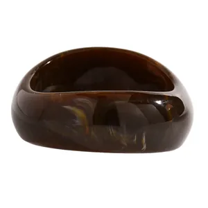 Retro brown marbled resin bangle for women featuring a thick polished acrylic design