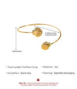 Dimensions and specifications of gold shell adjustable open upper arm cuff bracelet