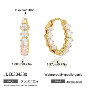 Hypoallergenic gold-plated stainless steel hoop earrings with sparkling cubic zirconia stones