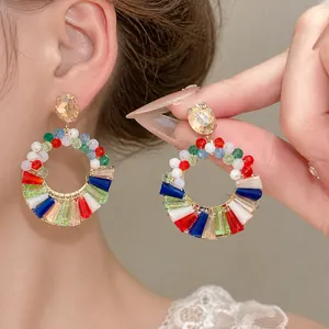 Elegante Regenbogen Kristall-Creolen mit bunten Edelsteinen für Damen im Urlaubsstil