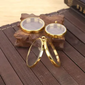 Colgante de caja Gau de acero inoxidable dorado con ventana de cristal para joyería artesanal