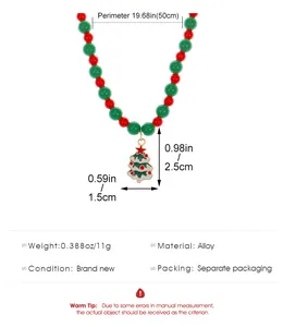 Tableau des tailles détaillé pour collier de Noël perlé rouge et vert avec pendentif en alliage