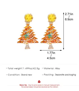 Detailed measurements and specifications of Christmas tree rhinestone drop earrings.