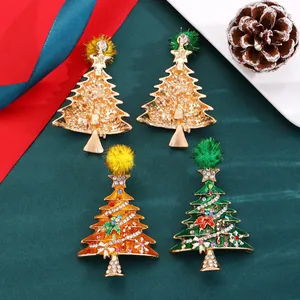 Detailed view of colorful rhinestone Christmas tree earrings showing front and back