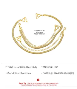 Detail view of golden snake chain bra straps with specific dimensions and weight data.