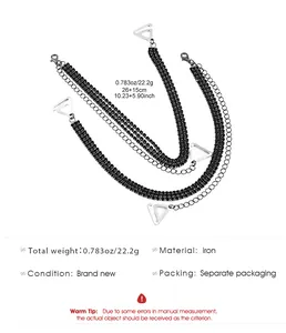 Detail view of black rhinestone decorative bra straps with weight and size specifications