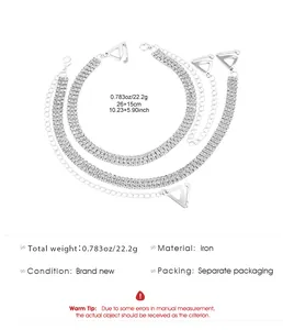Detail view of rhinestone bra straps showing weight, material and size specifications