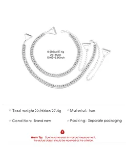 Rhinestone bra strap body chain with technical specifications and material details