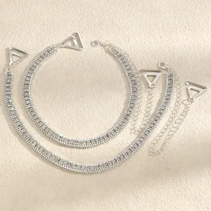 Silver rhinestone decorative bra straps with adjustable extension chains for women's fashion