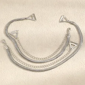 Silver metal bra straps decorative body chain with snake chain and triangular hooks