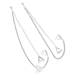Detailed view of silver butterfly rhinestone bra straps body chain jewelry for women