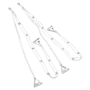 Decorative silver multi-layer metal bra straps with rhinestones and triangle hooks