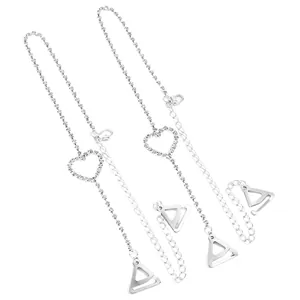 Detailed macro view of silver heart-shaped rhinestone bra straps with clips.