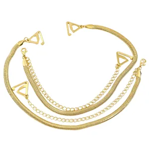 Set of gold herringbone bra straps with adjustable triangle hooks for off-shoulder tops