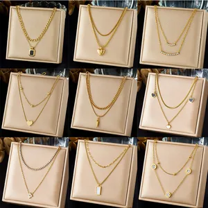 Collana Multistrato In Acciaio Inossidabile Placcato Oro Elegante Pendente A Cuore Farfalla Occhio Gioielli Stile Retrò Donna