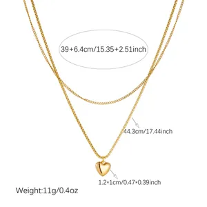 Specifiche dettagliate di dimensioni e peso per collana dorata a strati con cuore