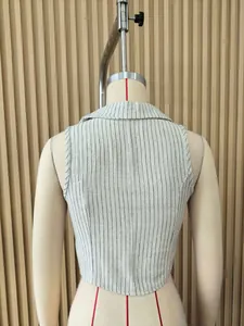 Close-up back view of a slim-fit striped sleeveless vest showcasing fabric and cut