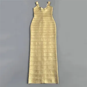 Elegant metallic gold bandage maxi dress with slimming bodycon fit for formal occasions