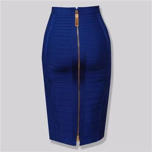 Women Sexy High Waist Bodycon Bandage Skirt Solid Color Slim Fit Midi Skirt With Metal Zipper Polyester Spandex Clubwear