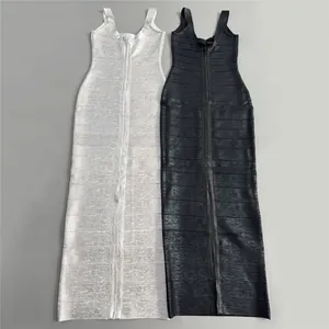 Detailed flat lay of elegant white and black long bodycon bandage dresses for women