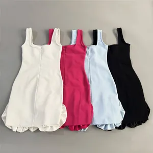 Sleeveless square neck bodycon bandage dresses in four colors with ruffled hems