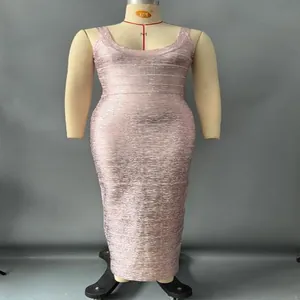 Detail of a rose gold shimmer bandage maxi dress showing the metallic texture and slim fit.