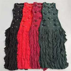 Elegant vintage bandage evening gowns with 3D floral appliques and ruffled hems