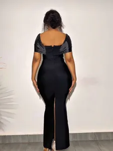 Elegant black off-the-shoulder bodycon bandage maxi dress for evening parties