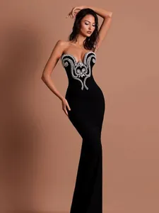 Elegant Strapless Rhinestone Embellished Bandage Bodycon Maxi Dress Luxurious Evening Party Banquet Gown For Women