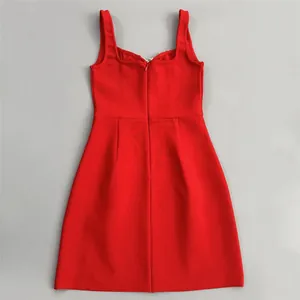 Detailed back view of a vibrant red bandage mini dress with hidden zip closure