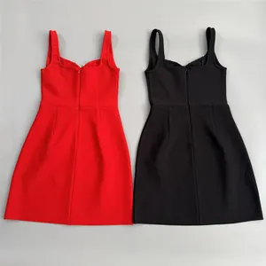 Flat lay back view detail of red and black bodycon bandage mini dresses for women