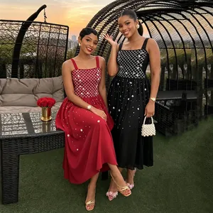 Elegant rhinestone strap evening dress in red and black, perfect for formal parties