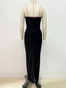 Back view of a black elegant bandage bodycon evening gown for parties and cocktail events