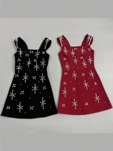 Elegante bandage mini-partyjurk met strass-steentjes in de kleuren zwart en bordeaux