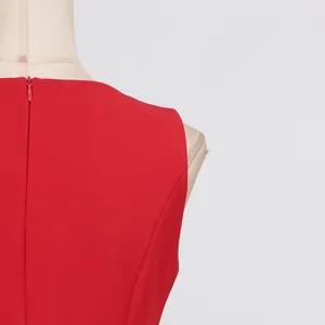 Close-up detail of the hidden back zipper on a red sleeveless summer dress