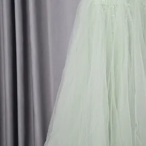 Close-up detail of mint green embroidered tulle dress with lace and sequins