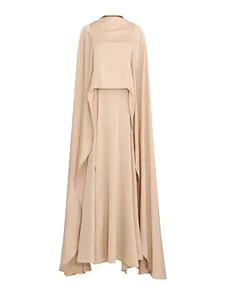 Elegante abito da sera in raso color champagne lungo con mantella coordinata