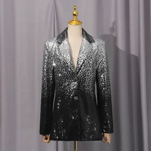 Elegante chaqueta blazer para mujer con diseño de lentejuelas degradadas plata y negro