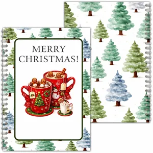 Livre de cartes de vœux de Noël avec motif de mug festif et reliure spirale, 8.3x6 pouces