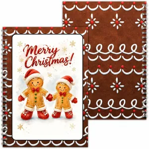 Livre de cartes de Noël avec motif bonhomme de pain d'épices, reliure spirale, 8,3x6