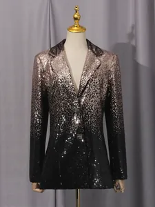 Elegante americana de lentejuelas con degradado para mujer en tonos champán y negro