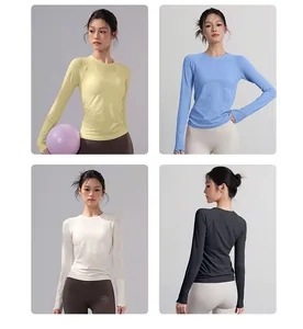 Breathable yoga long sleeve tops for women in multi-color options for Pilates fitness training