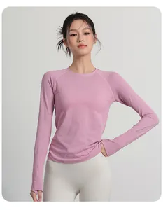 Slim fit pink long sleeve yoga top for women fitness training detail view