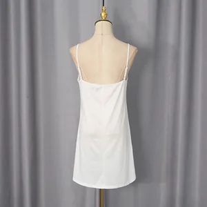 Elegant white sleeveless camisole slip dress for women's summer vacation fashion