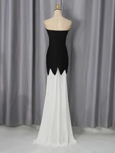 Elegante zwart-witte nauwsluitende avondjurk set voor dames zomer 2026 achteraanzicht