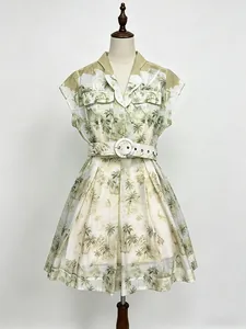 Robe chemise imprimé palmier tropical avec ceinture, élégante robe de vacances