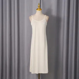 Detailed view of an elegant cream-white slip dress on a mannequin